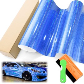 Holographic Brushed Aluminum Light Blue Rainbow Chrome Vinyl Wrap Auto Car Motorcycle Boat Sheet Film 1FT x 5FT Tool Kit