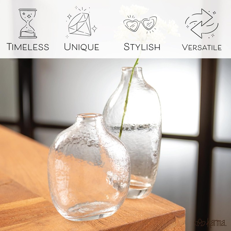 Karma, Hammered Flower Vase, Tabletop Decorative Centerpiece Vase, Modern Boho