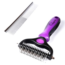 Qhapaq Pet Grooming Brush and Metal Comb Double Sided Long Hair Pet Undercoat Cleaner Undercoat Rake for Dogs and Cats Removes Mats and Lint Effectively removes shedding or carpeted sofa flyaway hair.
