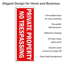 PHTTULE Private Property Sign No Trespassing 4 Pack, 10 x 3.5 inches Sturdy Rust Free Waterproof and No Fade Aluminum Sign for Home and Business