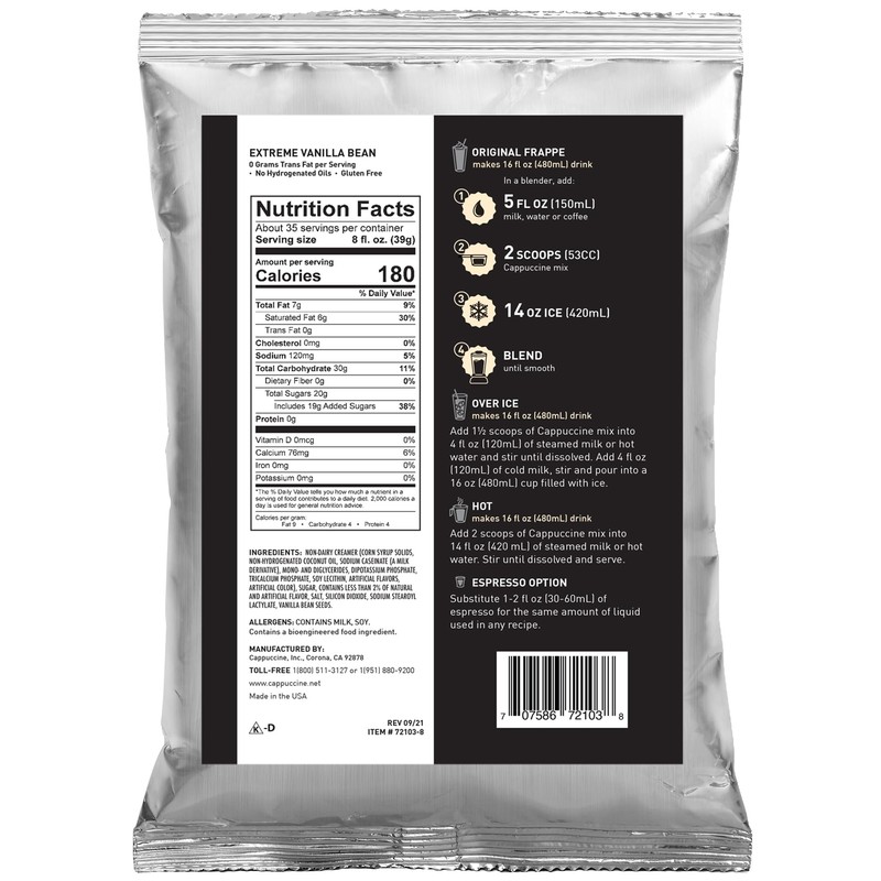 Cappuccine Extreme Vanilla Bean Frappe Mix, 3 Pound (Pack of