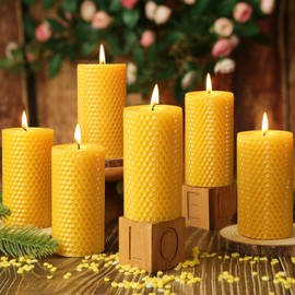 3 Pack Natural Beeswax Pillar Candles,Handmade Pure Beeswax Rolled Candle-60 Hours Long Burning,Honeycomb Bees Wax Candles for Home, Prayer,Dripless Smokeless Unscented Pillar Candle 2x4in