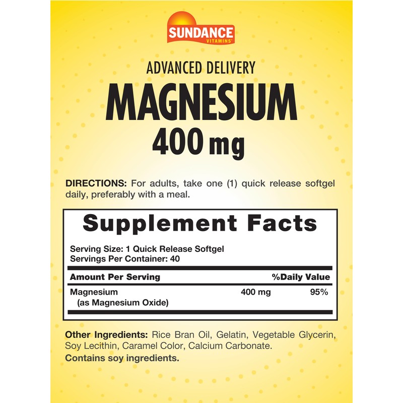 Sundance Magnesium 400mg | 40 Advanced Delivery Softgels | Essential