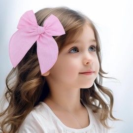 YUESE Hair Bows for Girl - Hair Bows Cotton Linen 5.5" Handmade Hair Bow Toddler Girls Alligator Hair Clips Knot Bows Hair Accessories for Girls(Pink)