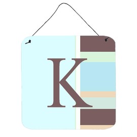 Caroline's Treasures CJ1003-KDS66 Letter K Initial Monogram - Blue Stripes Wall or Door Hanging Prints Aluminum Metal Sign Kitchen Wall Bar Bathroom Plaque Home Decor, 6x6, Multicolor