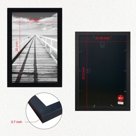 VCK 20x30 Poster Frame - Black, Textured Wood Picture Frames with Polished Plexiglass, Wall Gallery Display
