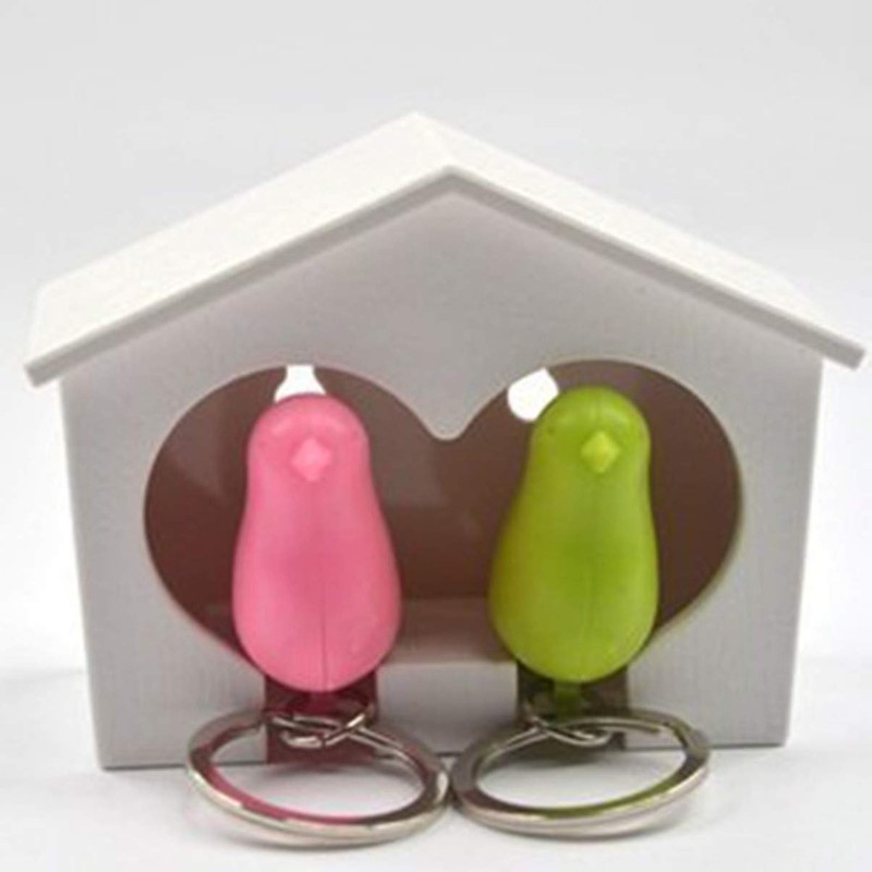 Holibanna White Bird House with 2 Whistle Key Ring Pink