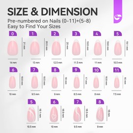 Gelike ec Soft Gel Press On Nails: Short Almond X-French Nails Tips, Short Full Cover Nails for Sticking on for Salon Quality, Comfortable to Wear, 160 Pieces, 12 Sizes (French with Design)-0013