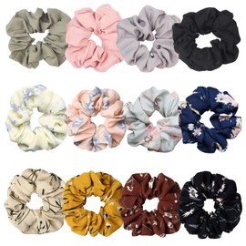 12 Pcs Hair Scrunchies, Chiffon Elastic Soft Hair Ties Scrunchy Hair Bands Ponytail Holder for Women Valentines Day Gifts for Her