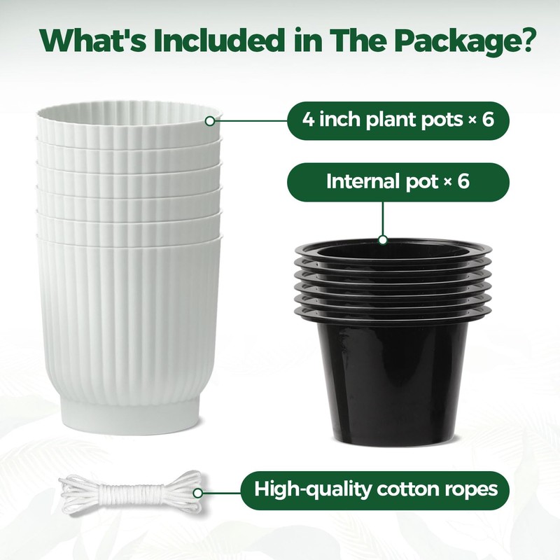 T4U 4 Inch Plant Pots Self Watering, 6 Pack African