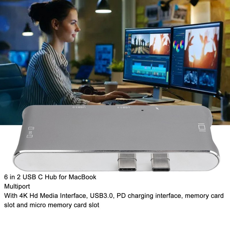 6 in 2 USB C Hub Aluminum Alloy Plug and
