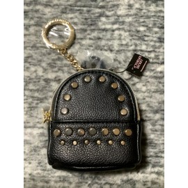 Victoria's Secret Studded 4" Backpack Keychain FOB Bag Charm Coin Case Black NWT