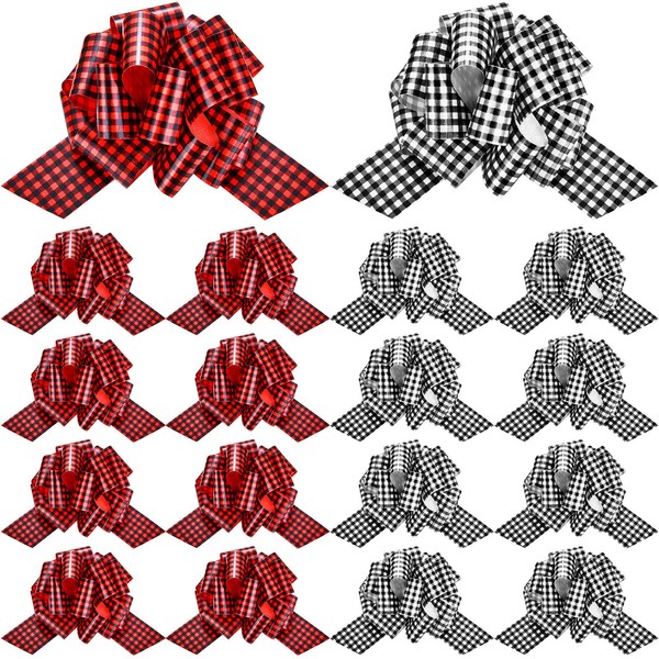 20 Pieces Christmas Pull Bows Buffalo Wrap Pull Bows with Ribbon Plaid Bows for Christmas Wreath Basket DIY Craft, 5 Inches