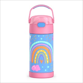 THERMOS FUNTAINER - Botella de agua con pajita - 12 onzas - Botella de agua aislada al aspiradora para niños con tapa, Rainbow Dreams