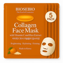Mascarilla Facial Coreana De Colágeno Biosebio Con Vitamina C Y Extracto De Arroz(5 Unidades)- Mascarillas De Ácido Hialurónico Para Una Hidratación