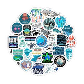 BulbaCraft Marine Biology Stickers for Water Bottle and Laptop - Marine Biology Party Favors & Decorations, Waterproof Vinyl Decals, Ocean Stickers, Gifts for Women & Men