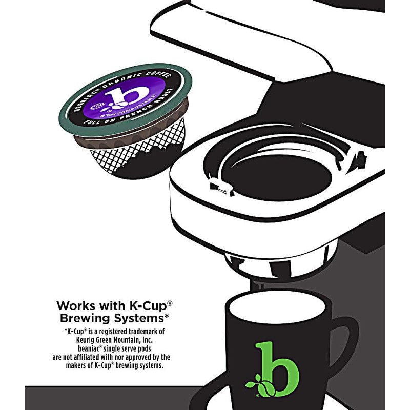 beaniac Organic Full On French Roast, Dark Roast, Single Serve