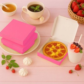CAOXIAOXUYAO 50 Pcs Mini Pizza Boxes Mini Dessert Boxes，5.1 x 5.1 x 0.78 inches for Parties, Bakeries, and Food Delivery,Celebrations，Christmas Birthdays (Pink)