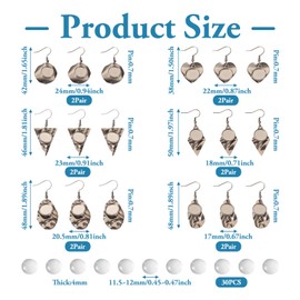PandaHall 6 Pairs Stainless Steel Earring Wire Hooks Blank Bezel Trays Pendants with 30pcs Glass Dome Cabochons for Women Earring Jewelry Making