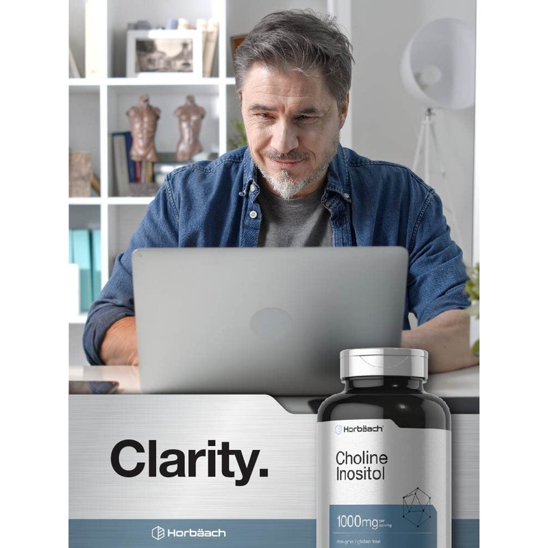 Horbaach Choline Inositol 1000mg Supplement | 200 Capsules | Non-GMO,