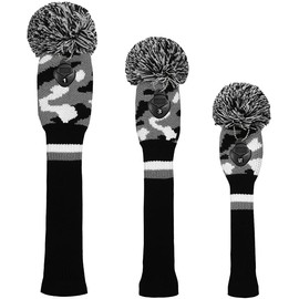 Scott Edward Knitted Golf Club Head Covers for Woods 3Pcs Set Golf Driver (460CC) Fairways and Hybrid/UT with Rotating Number Tags(Camouflage White Stripes)