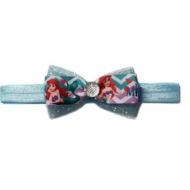 Mini Ribbon Hair Bows with Rhinestones Group 2 (Small Headband(Newborn to 3 months), Ariel Mermaid)