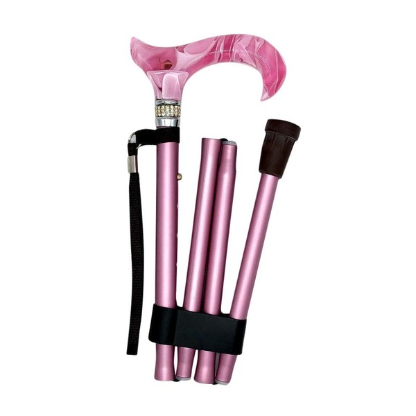 Classy Walking Canes CWC4355PKD Folding Rhinestones & Pearls Cane, Pink