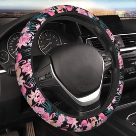 Tropical Flamingo Steering Wheel Cover Non-Slip Auto Steering Wheel Protector Car Accessories Universal Fit 15 Inches for Men Women
