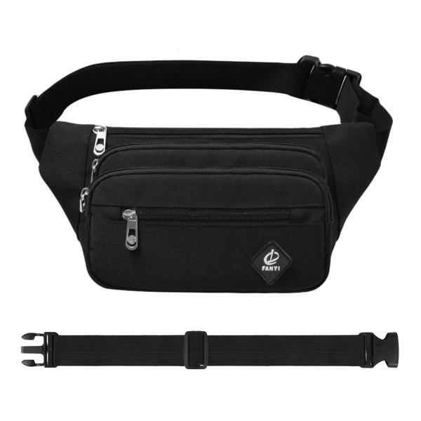 TIDGAD 4 Pockets Bum Bag Fanny Pack Bumbags for Men Women Waterproof Waist Bag Large Capacity Waist Packs with 64cm Extended Belt for Dog Walking Sport Running Hiking Cycling Travel (Black)