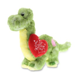 DolliBu I Love You Valentine Green Dinosaur Plush - Cute Dinosaur Stuffed Animal with Red Heart and Name Personalization Gift for Valentines Day, Birthday, Anniversary, Romantic Date - 10 Inches