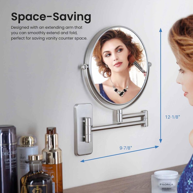 KIBI Circular Wall Mount Makeup Mirror, Dual-Sided 1x/5x Magnifying Mirror
