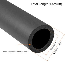 TOP-VIGOR Pipe Insulation Foam Tube, 25mm ID Foam Grip Tubing, 5mm Thick Lagging Pipe, 1.5M Length Cladding Foam Tube Hose Non-Slip for Fitness Tools Handle Support, Pipe Insulation, Black