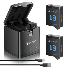 Artman Hero 13 Battery 2100mAh Fully Compatible with GoPro Hero13 Black Camera, 3-Channel LED USB Storage Charger for Hero 13 Batteries and Charger (2-Pack)