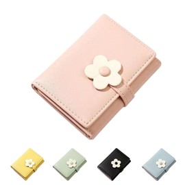 LZSXDWXY Girls Women Purse Tri-Fold Flowers Purse Cash Pocket Flowers Print Card Holder Coin Purse with ID Window Elegant Youth and Cute, D-pink, Standard size, Contemporary