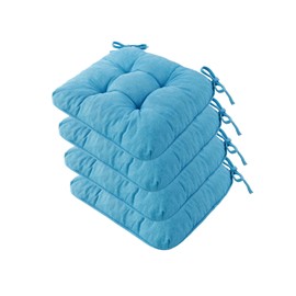 LYLNBYWK Chair Cushions for Dining Chairs, Tufted Foam Kitchen Chair, Non-Slip Seat Cushions with Ties Set of 4, 15.5" x 15.5" x 4", Light Blue
