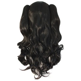 MapofBeauty 28"/70cm Lolita Long Curly Clip on Ponytails Cosplay Wig (Jet Black)