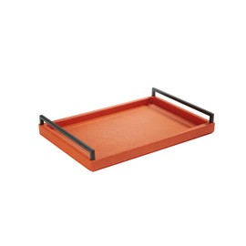 Sagala Orange Serving Tray with Black Handles Faux Leather Decorative Ottoman Tray, Coffee Table Tray for Modern Home Decor Living Room (Orange)