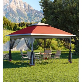 Garvee 13x13FT Pop Up Gazebo,Canopy Tent with Mosquito Netting, Outdoor Patio Gazebo,Backyard Tent for Party,Wedding,Outdoor Dining(Red+Light Grey)