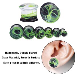 Qmcandy 2pcs 00g Glass Green Nest of Waves Saddle Ear Plugs Stretching Piercing Gauges