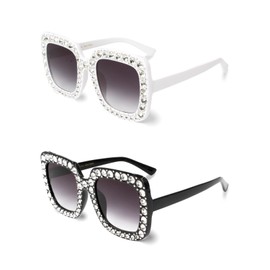 Freckles Mark Elton Rhinestone Oversized Sunglasses Womens Men Trendy Square Swift Eras Star Glasses for Concert Disco Outfit (Black + White, 70)