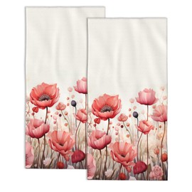 Snowmolle Hand Towels for Bathroom Set of 2,Red Poppy Watercolor Flowers Bath Towels Art Decorative Soft Bathroom Towels for Kitchen Guest Gym Spa 14x28in