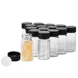 QOAEZK 15 PCS 5 Dram Glass Vials, Small Liquid Sample Vial,27.5x57 mm 20ml Borosilicate Glass Empty Vials with Caps, Leak-Proof Vial,24-400 Black Screw Caps with PE Liner