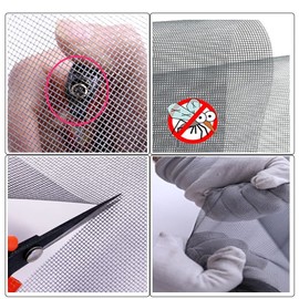 Screen Repair Kit for Window or Door, Adjustable Fiberglass Screens,Rolling Tool,Screen Spline Remover Hook,Screen Retainer Spline for Replacing & Installing Screens (59" x 118", Black)