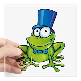 Square Sticker Clear 5 x 5 Inch Frog with Top Hat
