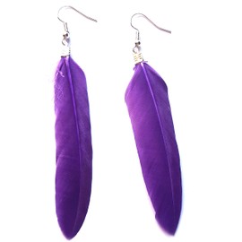 Purple Feather Earrings - Handmade Slim Look