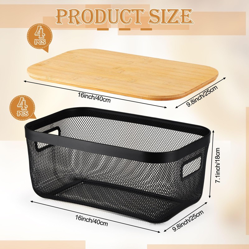 Sawysine 4 Pcs Metal Mesh Steel Basket with Handles and