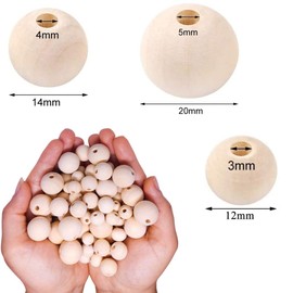 100pcs Wooden Beads 14mm Natural Round Wood Bead Unfinished Craft Loose Beads for DIY Jewellery Making Macrame Wall Hanging Craft and DIY Painting Home Decorations (4mm Hole)