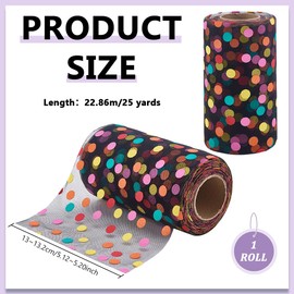 PH PandaHall 25 Yards Colorful Polka Dots Tulle Rolls 5 inch Wide Black Tulle Fabric Rolls Decoration Mesh Fabric Spool for DIY Tutu Skirt Wedding Gift Wrap Sewing Crafting Bow Decor