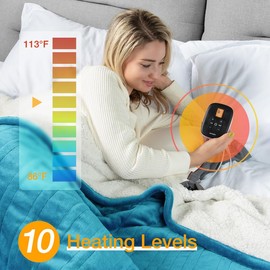 WOOMER Electric Heated Blanket Queen Size, Soft Flannel Fast Heating Blanket with Multi-Color Option, 84"x 90", 10 Heating Levels & 0.5-12H Auto Off, Over-Heat Protection