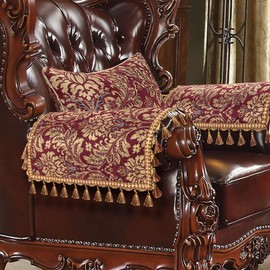 Loom and Mill Luxury Jacquard Sofa Arm Covers 2 PCS, Elegant Damask Couch Armrest Cover with Tassels, Non-Slip Furniture Protector for Chair Sofa Recliners Couch Dogs Pets, Burgundy red, 14x14in